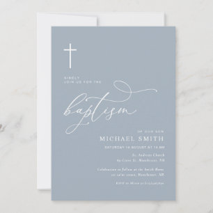 simple typographie dusty bleu baptême invitation
