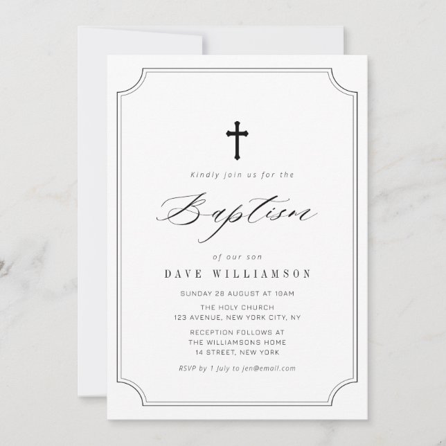 simple typographie script cadre baptême invitation (Devant)