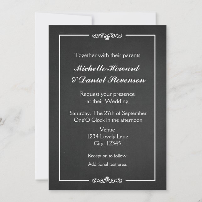 Simple Vintage Chalk Mariage Élégant Invitation (Devant)