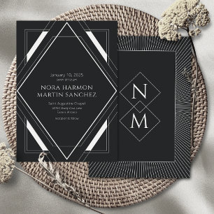 Simple Vintage Déco Black White Invitation