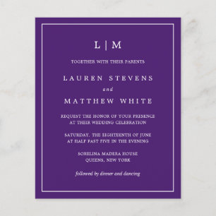 Simple violet Monogramme Budget Mariage Invitation