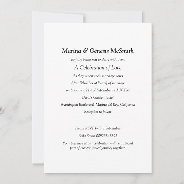 Simple Vow Renewal Classic Invitation (Devant)