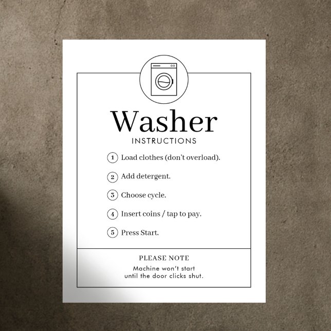 Simple Washer Instructions Laundromat Wall Poster (Créateur téléchargé)