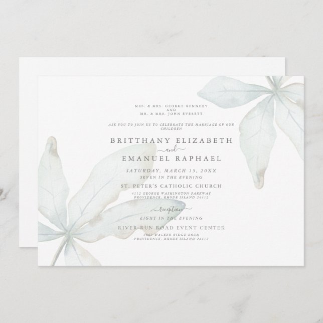 Simple White Tropical Foliage IIWedding Invitation (Devant / Derrière)