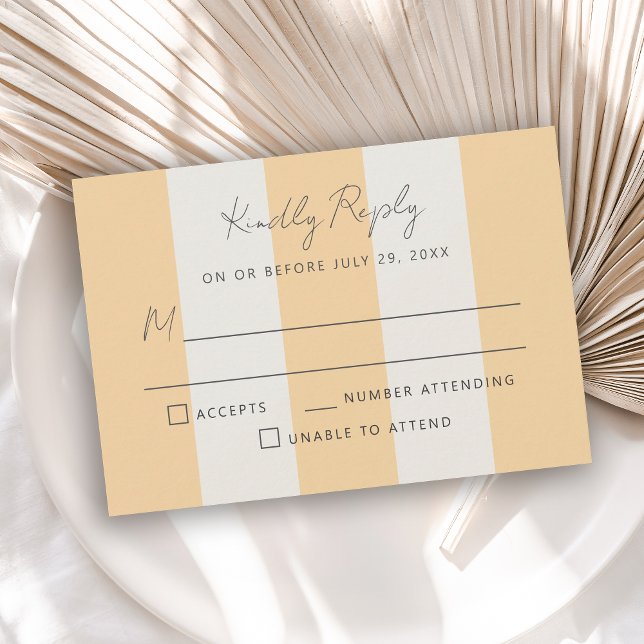 Simple Yellow OffWhite Cabana Stripes Wedding RSVP (Créateur téléchargé)