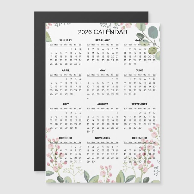 Simple Yet Elegant Floral 2026 Calendar  | Magnet (Devant / Derrière)