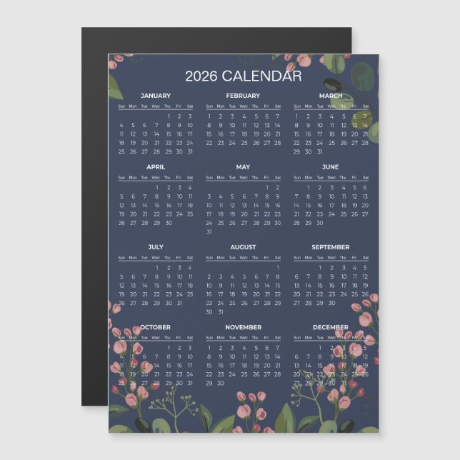 Simple Yet Elegant Floral 2026 Calendar  | Magnet (Devant / Derrière)