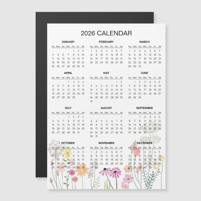 Simple Yet Elegant Floral 2026 Calendar  | Magnet (Devant / Derrière)
