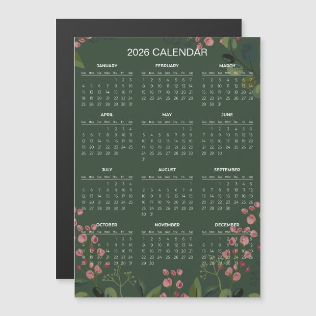 Simple Yet Elegant Floral 2026 Calendar  | Magnet (Devant / Derrière)