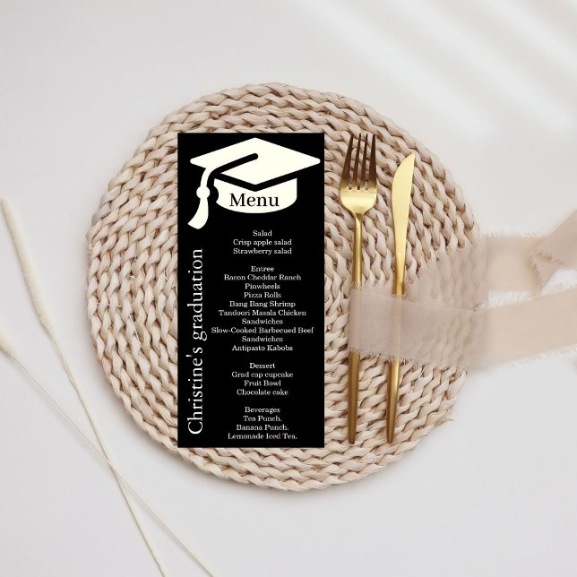 Simpleblack & white Graduation party dîner menu (Créateur téléchargé)