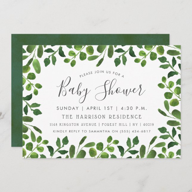 Simplement Chic Foliage Bébé Douche Invitations (Devant / Derrière)