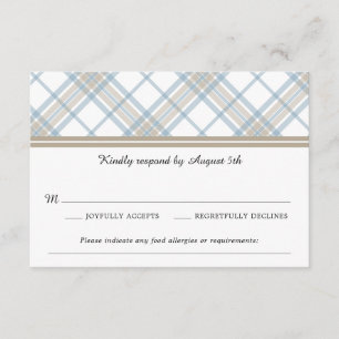 Simplement Plaid Blue & Tan Wedding RSVP
