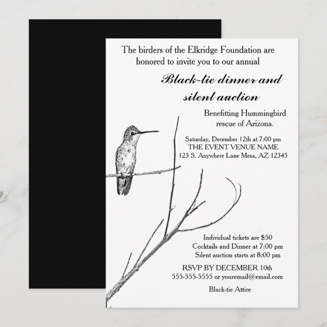 Simplement un colibri sur un bâton invitation (Devant / Derrière)