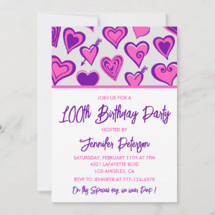 Simples invitations à 100e anniversaire Glam Heart