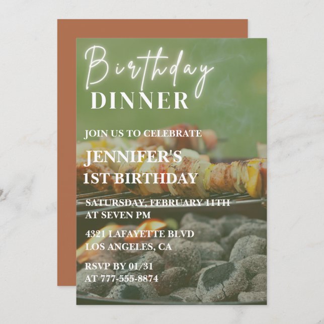 Simples invitations de 1er anniversaire Jardin Bbq (Devant / Derrière)