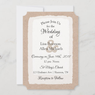 Simples invitations de mariage rustique tan et bla