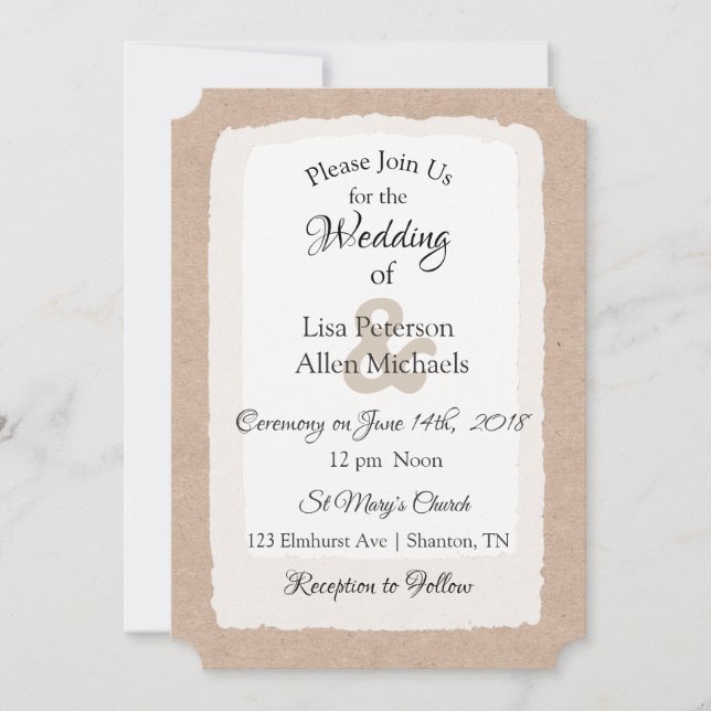 Simples invitations de mariage rustique tan et bla (Devant)