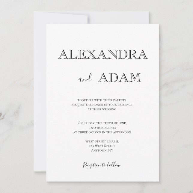 Simples invitations de mariage typographique (Devant)