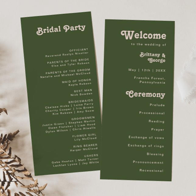 Simples Vibes Rétro | Programme de Mariage Vert Ol (Créateur téléchargé)