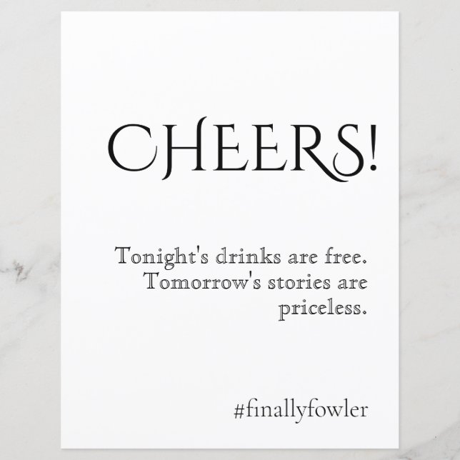 Simply Classic Mariage Open Bar Sign (Devant)