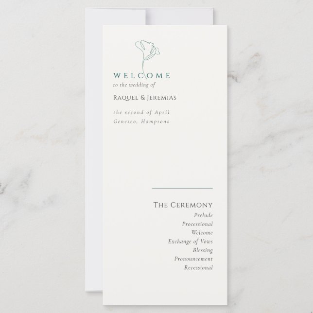 Simply Elegant Emerald Modern Wedding Program (Devant)