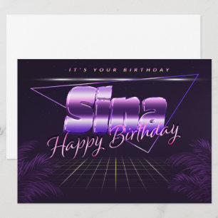 Sina prénom nom carte rétro lilas anniversaire