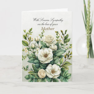 Sincère Sympathie Blanc Roses Vert Carte de Sympat