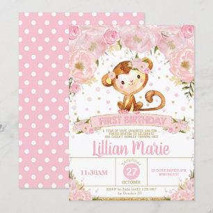 Singe floral rose 1er anniversaire Invitation fill