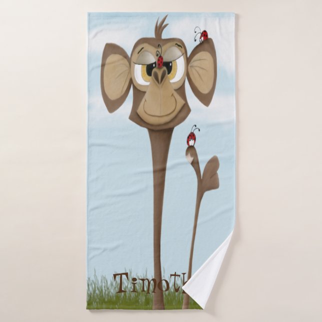 Singe idiot et coccinelles (Serviette de bain)