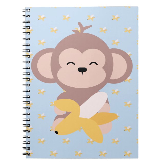 Singe mignon de Kawaii avec le carnet de banane (Devant)