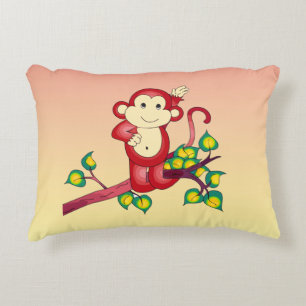 Singe rouge doux Coussin jaune et orange