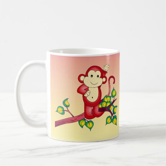 Singe rouge sucré sur Mug d'animal orange et jaune (Gauche)