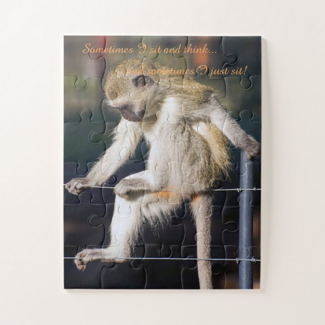 Singe sur la clôture avec Citation amusante Puzzle (Vertical)