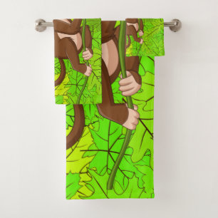 Singe sur un ensemble de serviettes design de vin