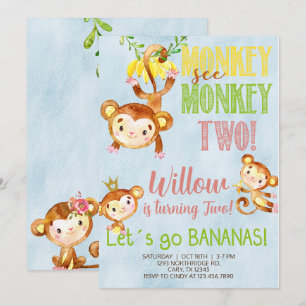 Singe voir singe deux filles invitation anniversai