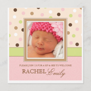 Sip and See Baby Girl Photo Invitation PolkaDot