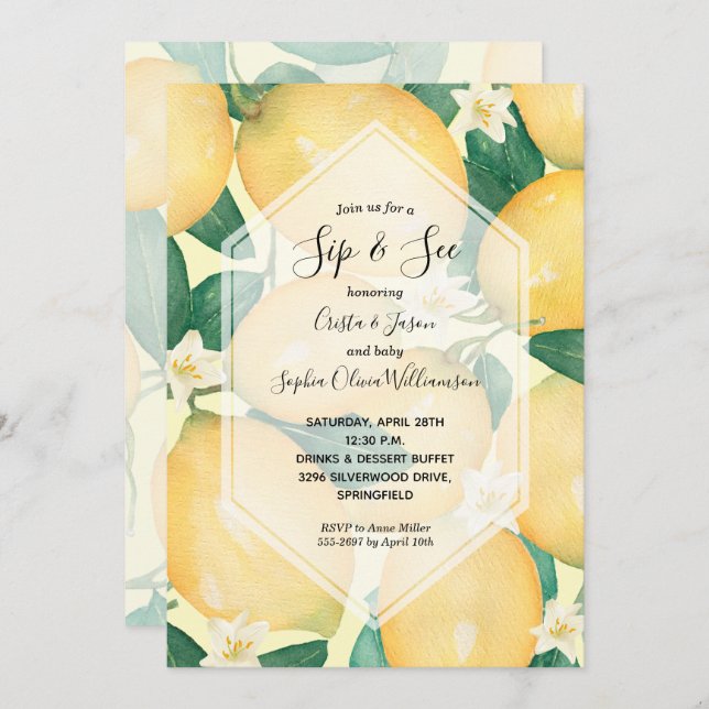 Sip and See Baby Shower Invitations (Devant / Derrière)