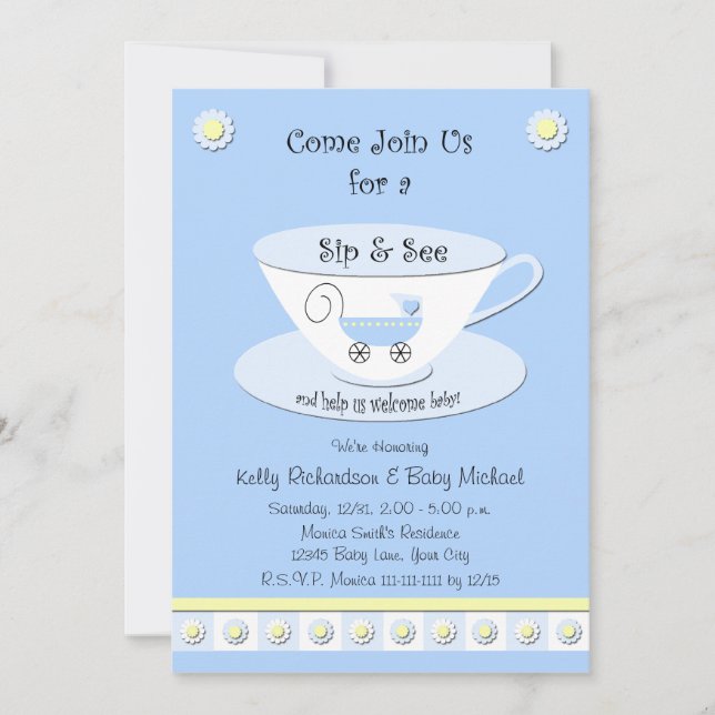 Sip and See Invitations Baby Boy Shoy (Devant)
