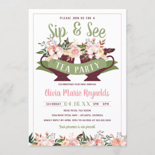 Sip and See Tea Party Baby shower Invitation