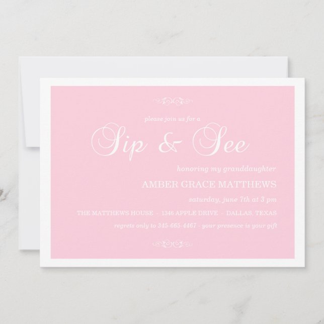 Sip De Damas Rose Et Blanc Et Voir Invitation (Devant)