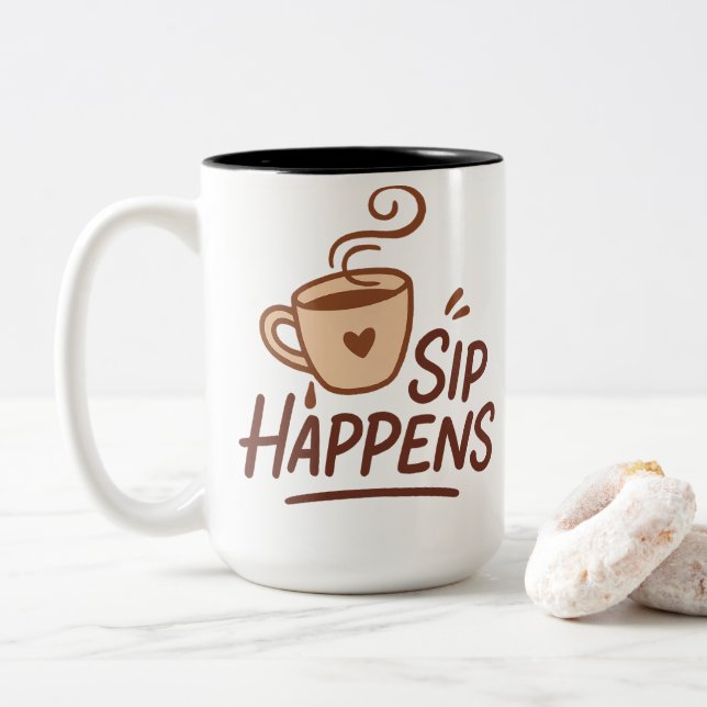 Sip Happens Coffee Mug – Minimalist Cheeky Cup (Avec donut)