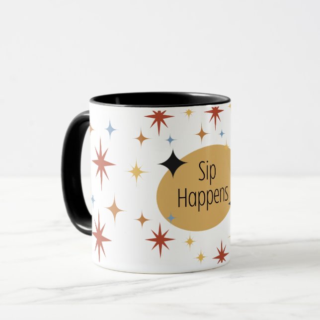 Sip Happens - Mug De Café Moderne Rétro Du Milieu  (Devant gauche)