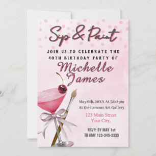Sip & Paint 40th Birthday party Invitation