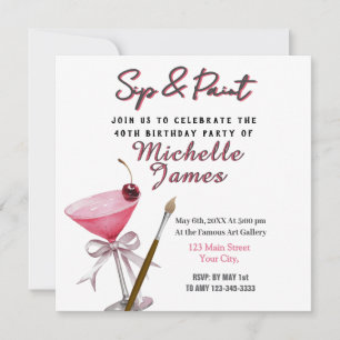 Sip & Paint Art 40e anniversaire Invitation