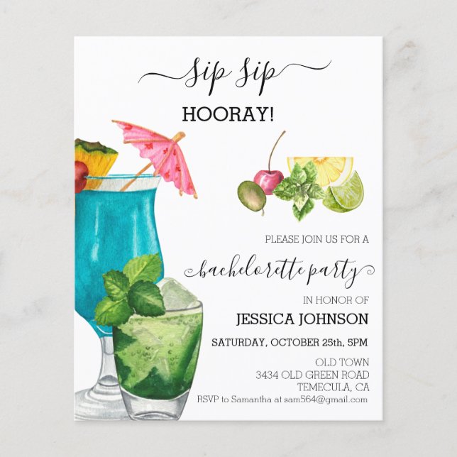 Sip Sip Hooray Bachelorette Party Cocktail (Devant)