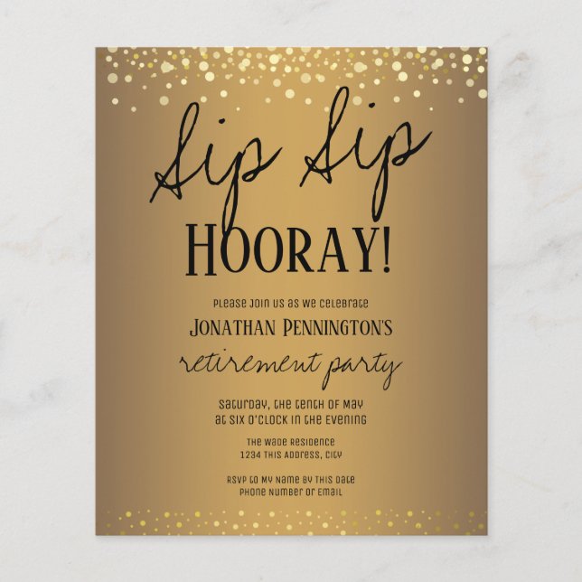 Sip Sip Hooray Elegant Gold Retraite Party Invit (Devant)