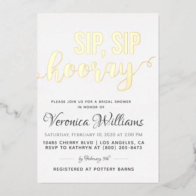 Sip Sip Hooray Fête des mariées Foil Invitation (Recto)
