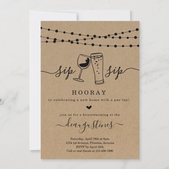 Sip Sip Hooray Houeschauffer Party Invitation (Devant)