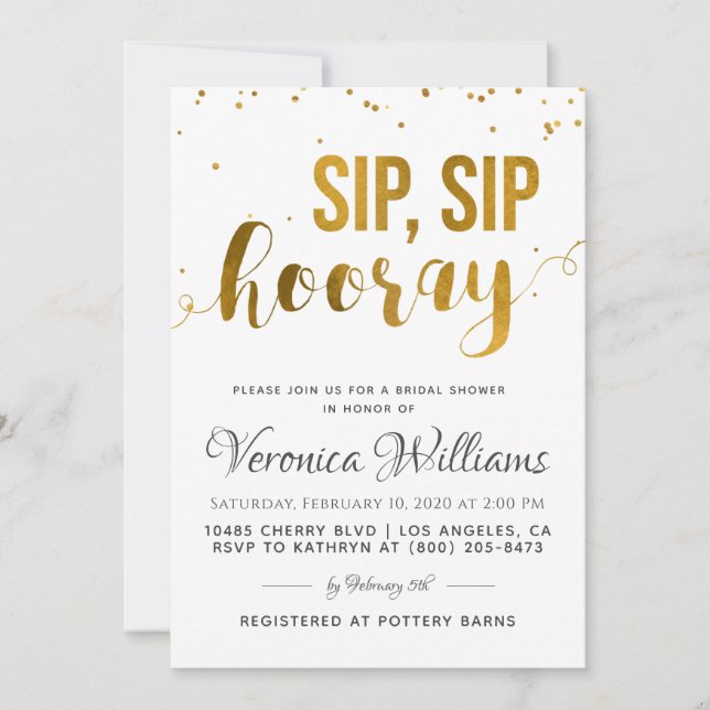 Sip Sip Hooray Invitation de la douche nuptiale (Devant)