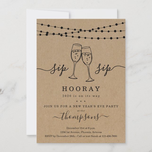 Sip Sip Hooray Nouvel An's Eve Party Invitation (Devant)